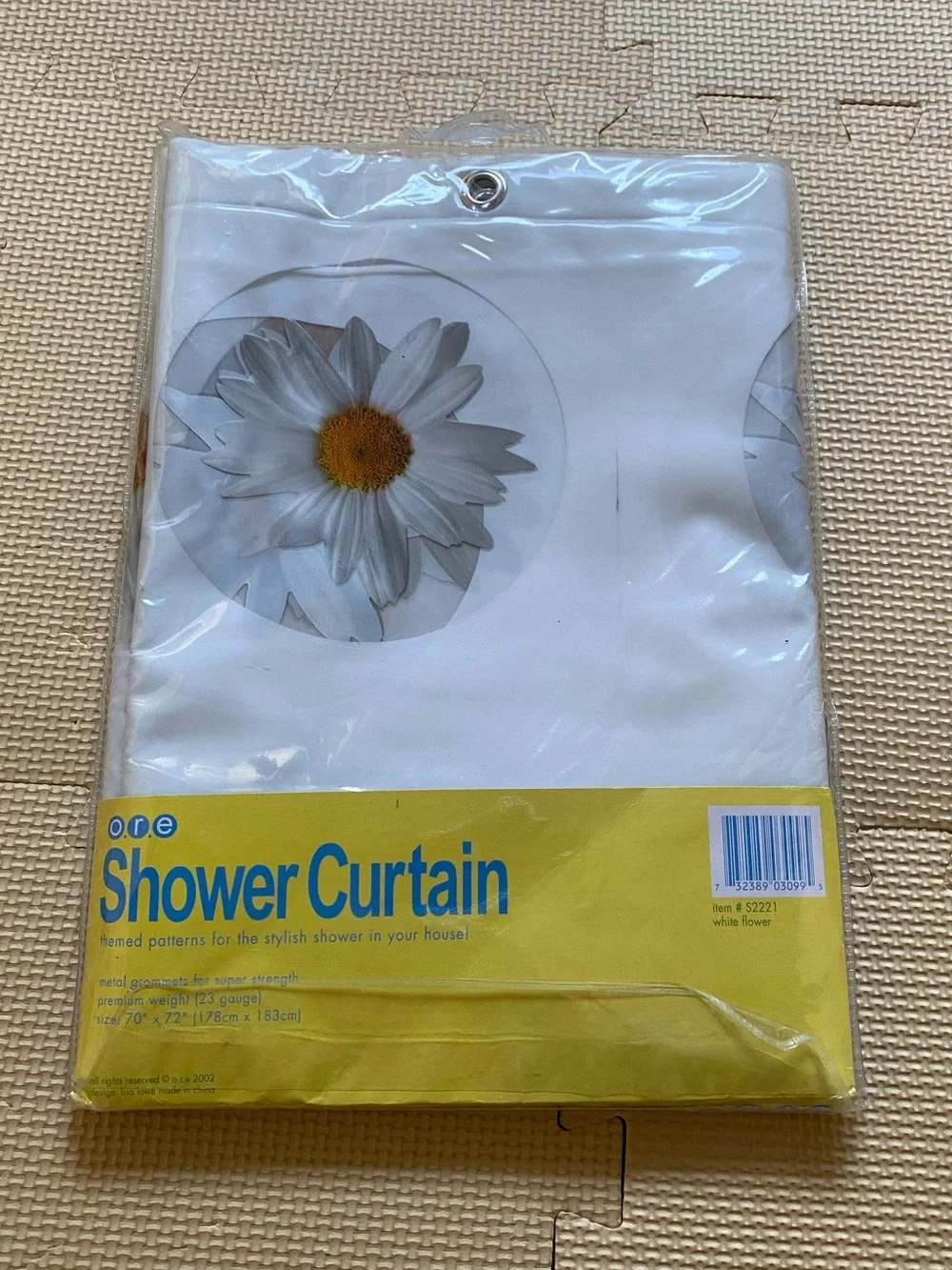 Vintage ORE Shower Curtain Clear with White Flower Graphic 70”x72”